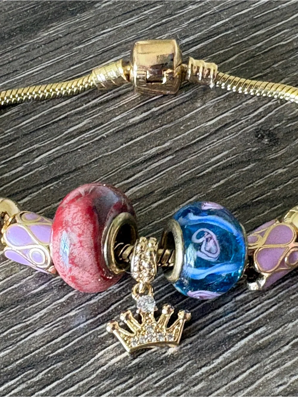 Princess Girl Bracelet Gold Color Crown Girly Charms